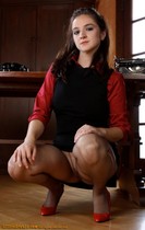 Free porn pics of Megan Red Black Dress Black Pantyhose ofe 21 of 116 pics