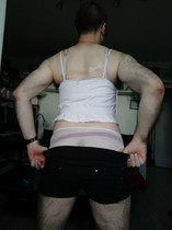 Free porn pics of Crossdresser in Short Shorts and Chastity Cage 12 of 30 pics